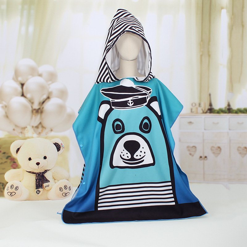Khăn choàng tắm, khăn tắm 70x150cm cho bé đi bơi, đi biển cỡ lớn sợi mịn có mũ siêu cute