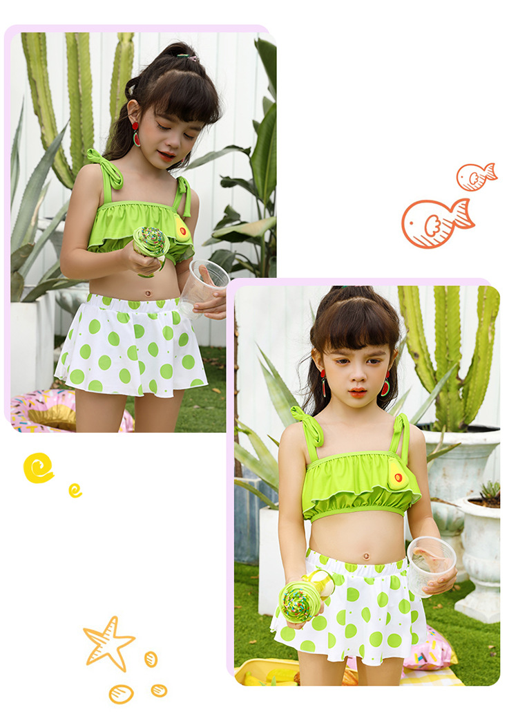 Bikini bé gái Siêu dễ thương chấm bi hồng phối trái bơ xinh