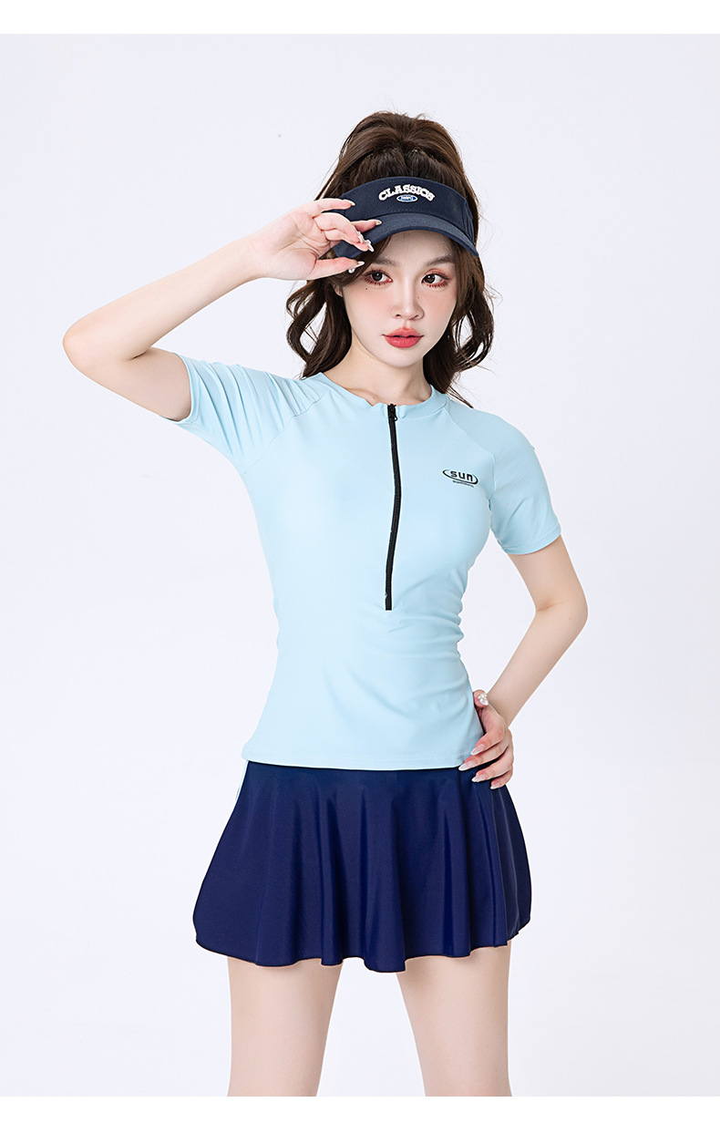 Đồ bơi nữ tay ngắn chân váy, quần ngắn phối 2 màu trẻ trung thời trang chất vải co giãn 4 chiều đàn hồi tốt