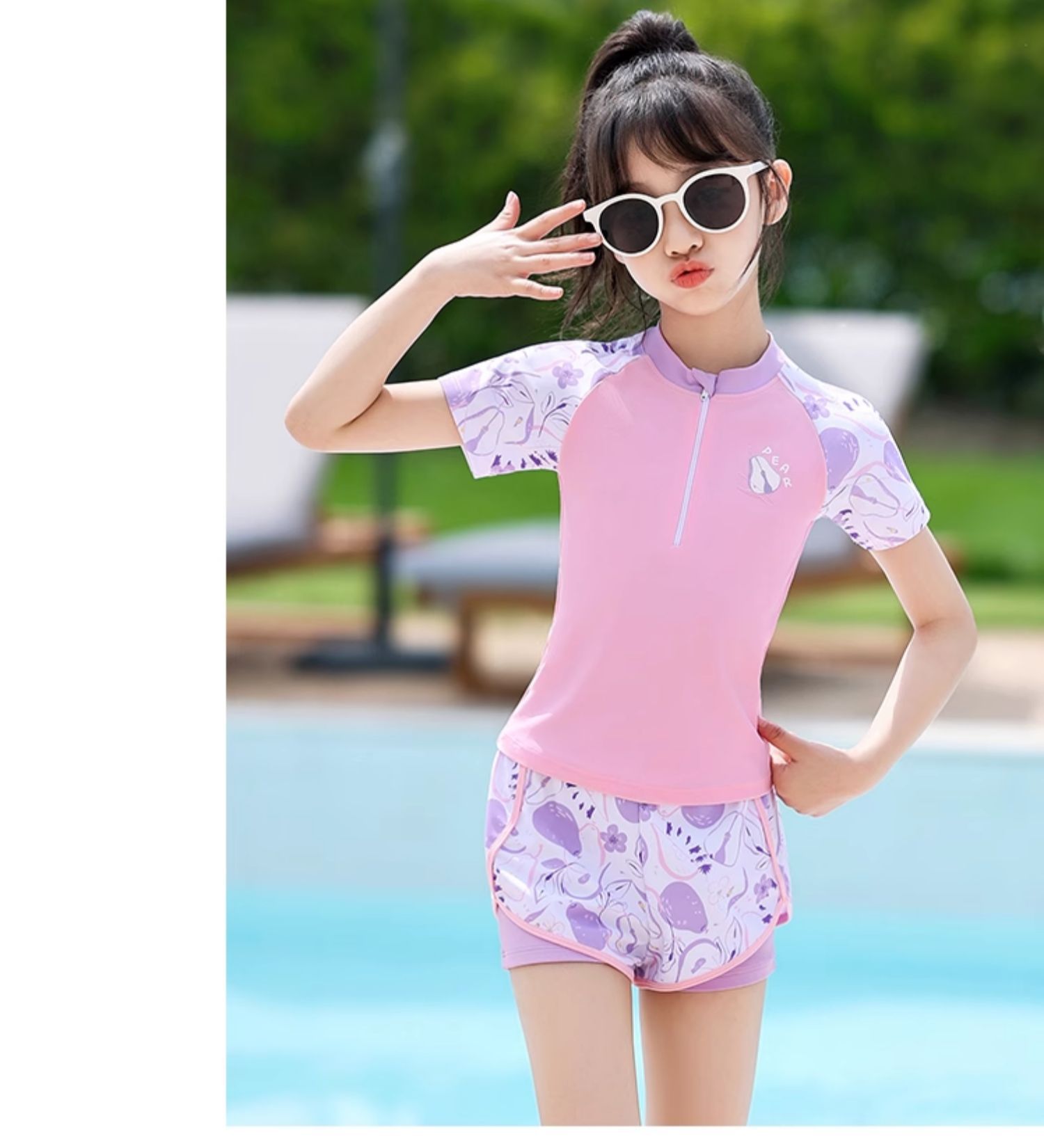 Đồ bơi bé gái quần rời đùi hai lớp dày dặn dây kéo trước ngực tiện lợi Youyou 34166Y