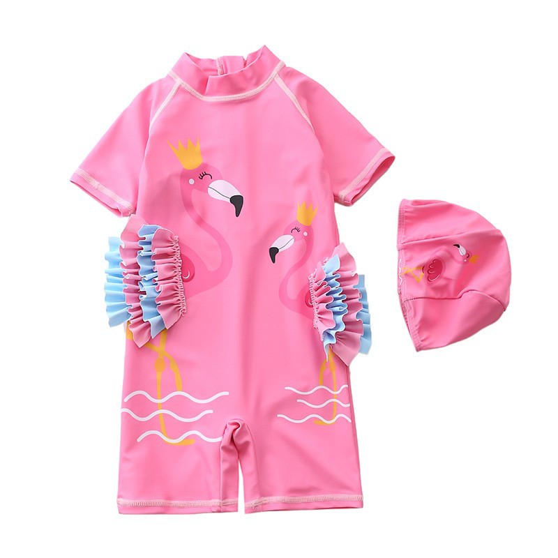 Đồ bơi bé gái liền thân bao gồm nón bơi che nắng size cho bé từ sơ sinh 7kg