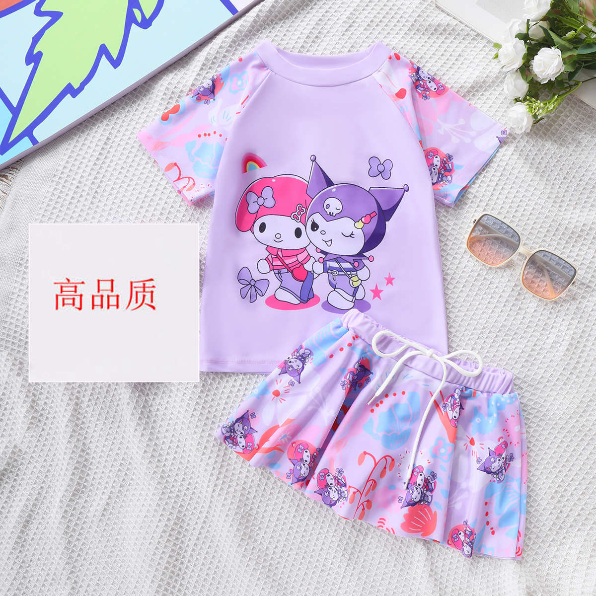 Đồ bơi bé gái Kuromi Saniro váy đáng yêu nhiều màu sắc kèm nón