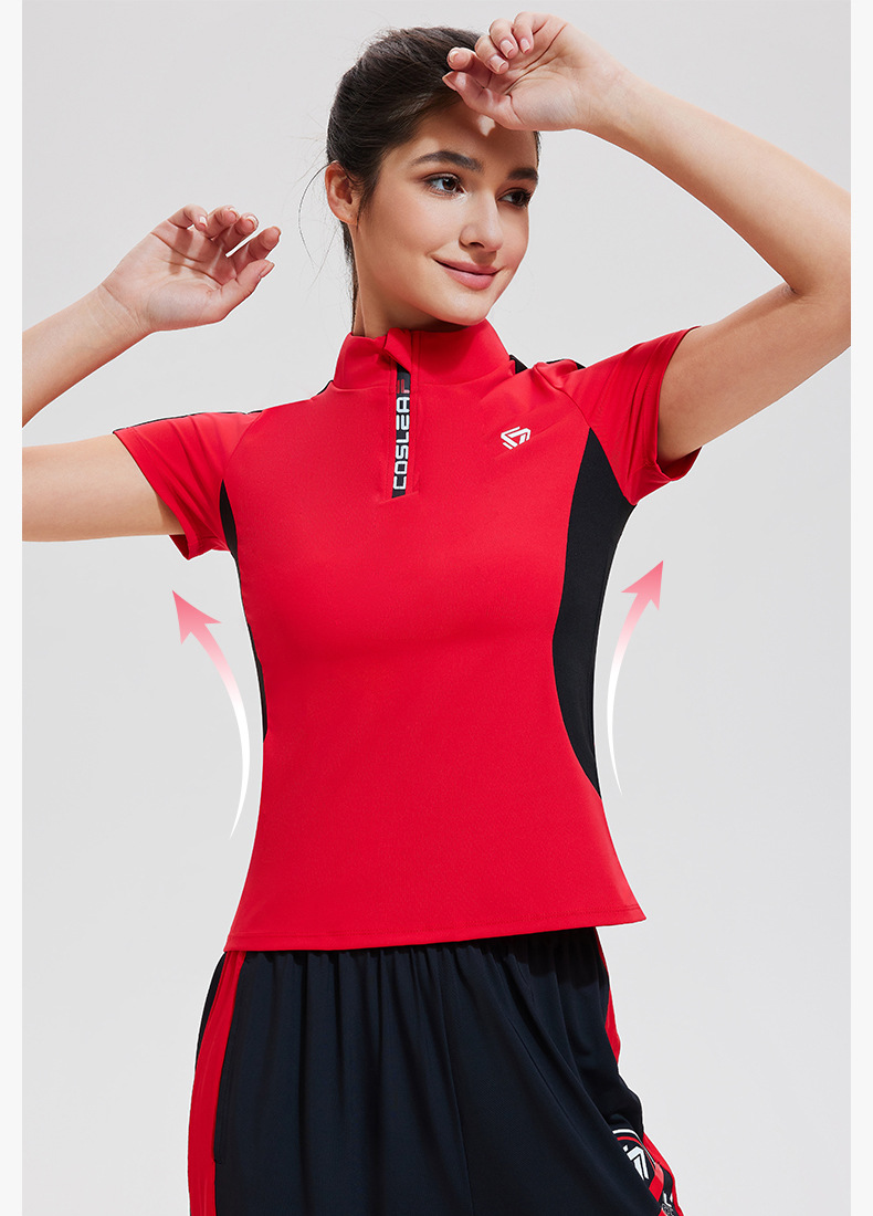 Áo picklebal, áo thể thao tay ngắn cổ đứng khoá kéo trước phối màu cá tính