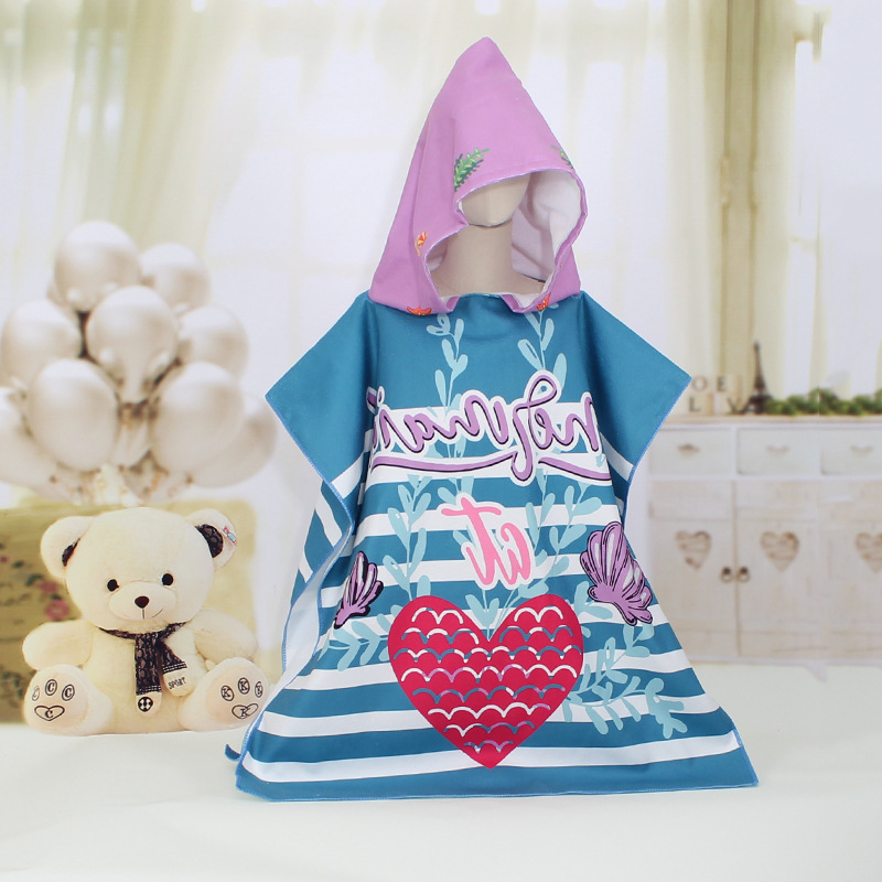 Khăn choàng tắm, khăn tắm 70x150cm cho bé đi bơi, đi biển cỡ lớn sợi mịn có mũ siêu cute