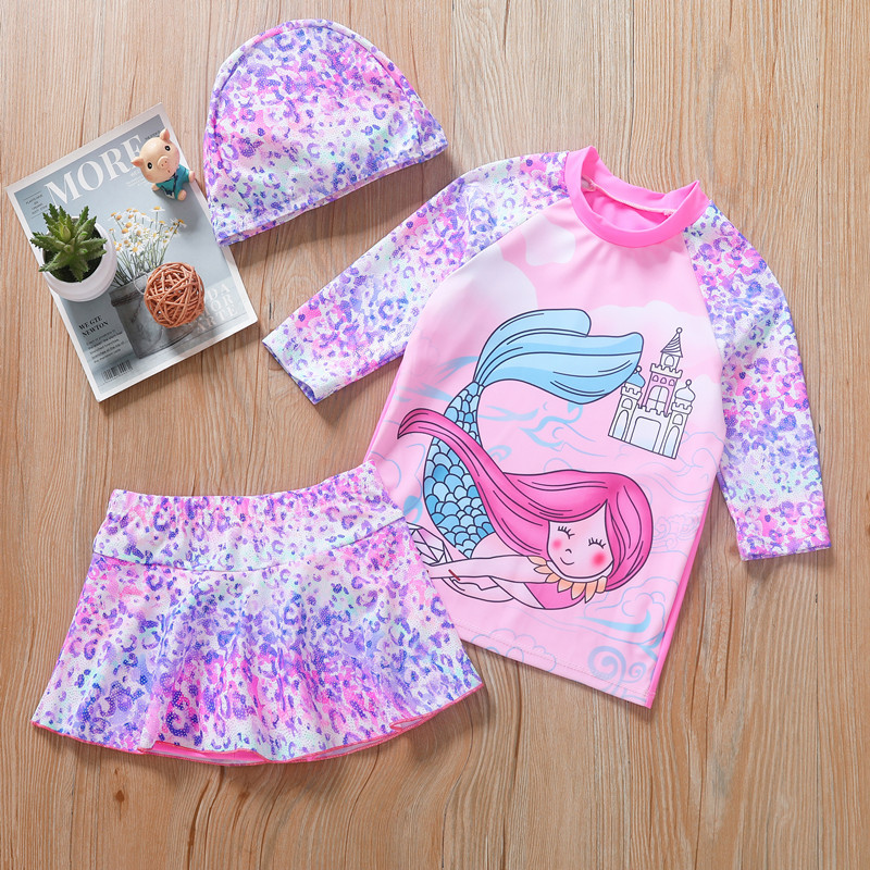 Đồ bơi bé gái tay dài Váy Kuromi - Nàng tiên cá - Pony hoạt hình cho bé yêu - Tặng kèm nón bơi xinh xắn
