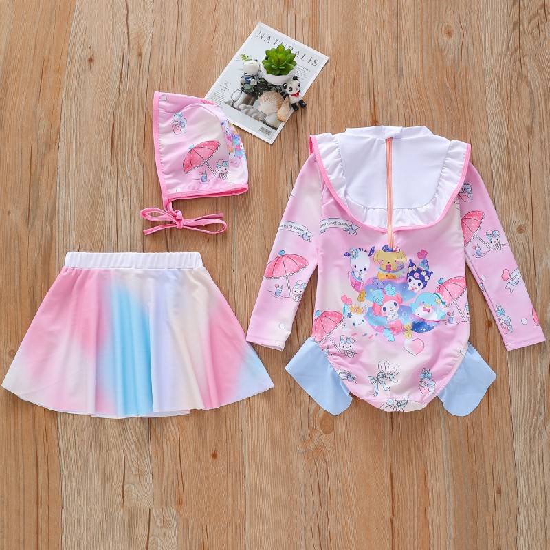 Set bơi Kuromi áo liền thân phối chân váy rời điệu đà 2 cách mặc tặng kèm nón bơi
