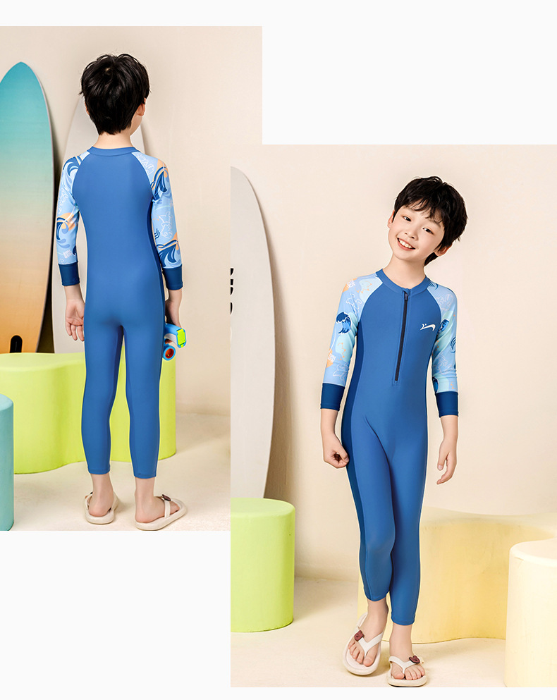 Đồ bơi bé trai liền thân tay dài quần dài hiệu Yuke chống nắng thiết kế body thời trang năng động size cho bé tới 38kg