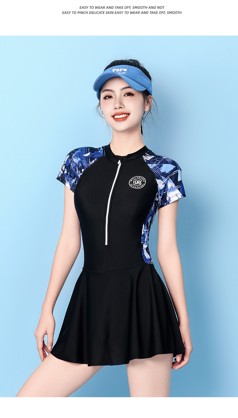 Đồ bơi Nữ liền thân tay ngắn chân váy quần đùi YY82301-1