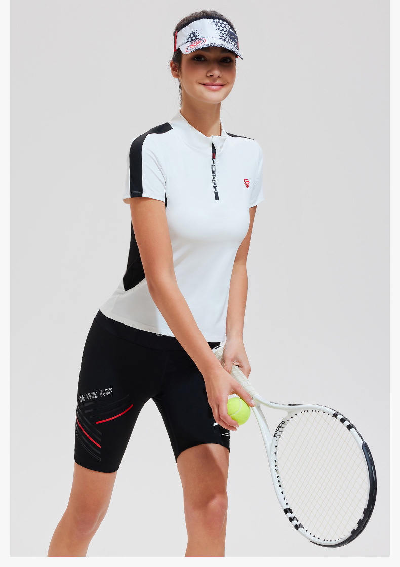 Áo picklebal, áo thể thao tay ngắn cổ đứng khoá kéo trước phối màu cá tính