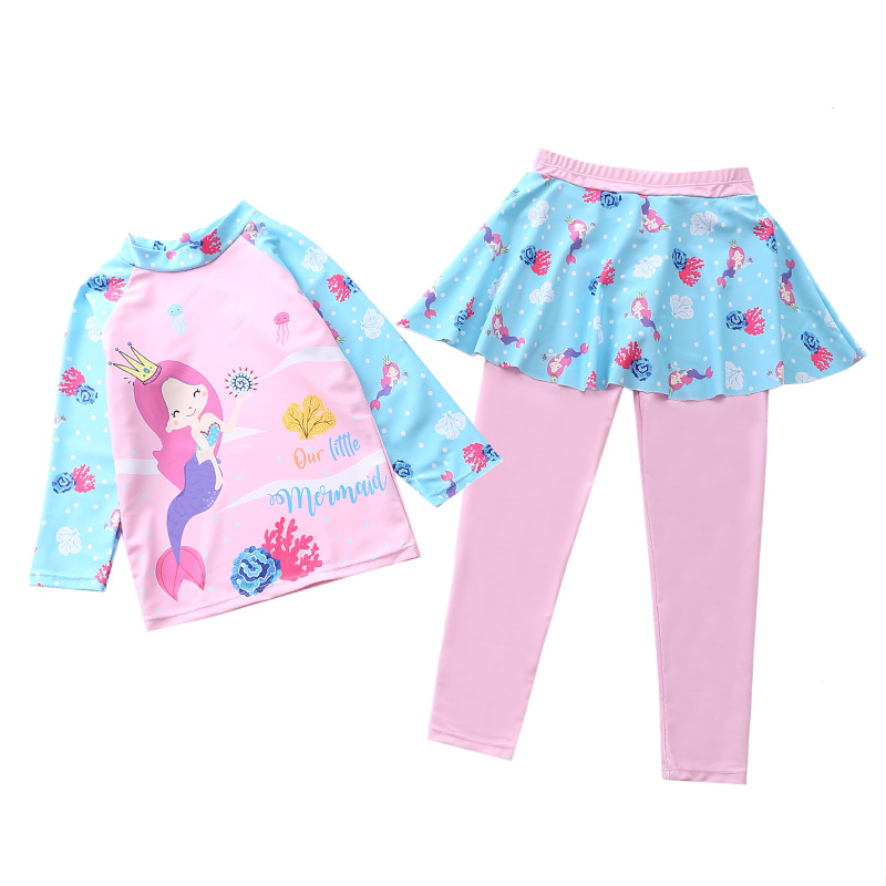 Đồ bơi bé gái tay dài quần dài đính chân váy