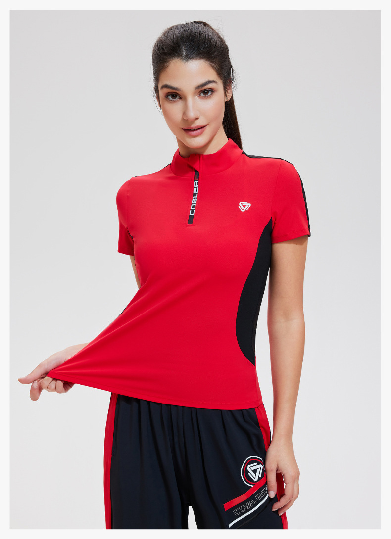 Áo picklebal, áo thể thao tay ngắn cổ đứng khoá kéo trước phối màu cá tính