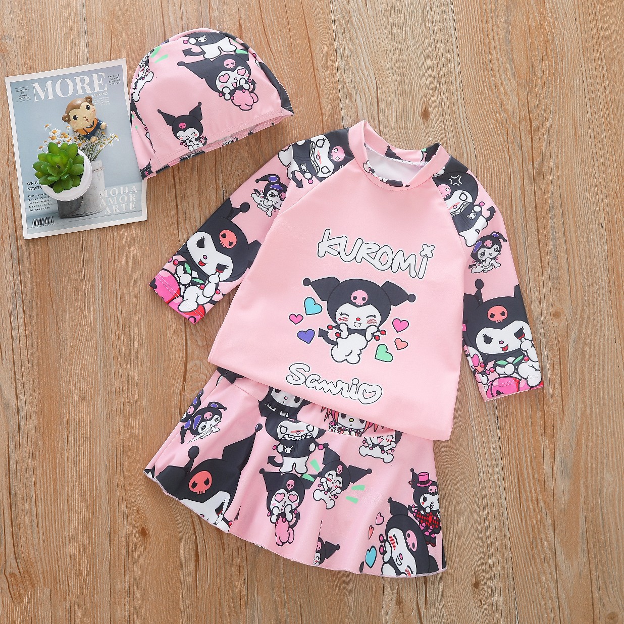 Đồ bơi bé gái tay dài Váy Kuromi - Nàng tiên cá - Pony hoạt hình cho bé yêu - Tặng kèm nón bơi xinh xắn