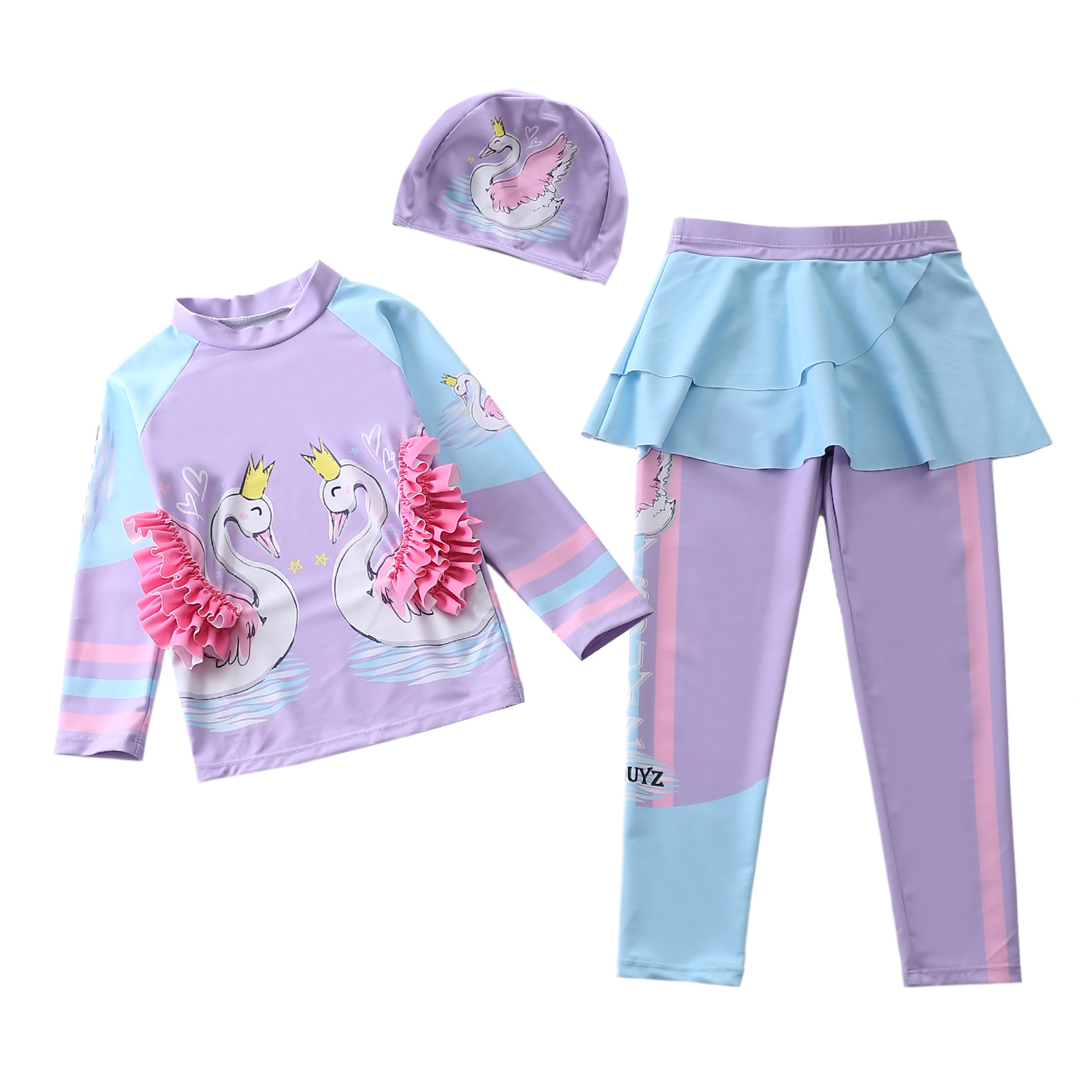 Đồ bơi bé gái tay dài quần dài đính chân váy