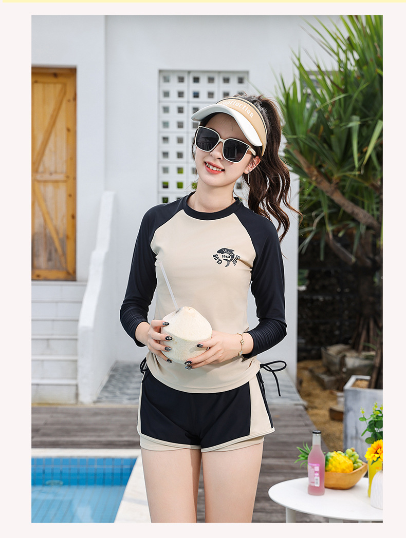 Đồ bơi bé gái thiếu niên tay dài quần đùi 2 lớp dày dặn kín đáo đa phong cách