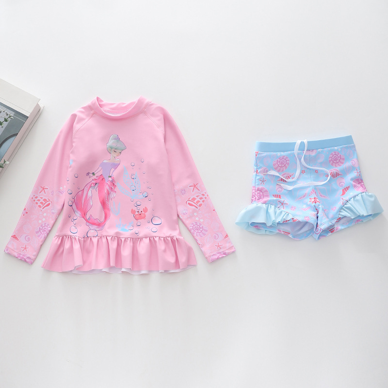 Đồ bơi bé gái tay dài quần bèo nhún đáng yêu