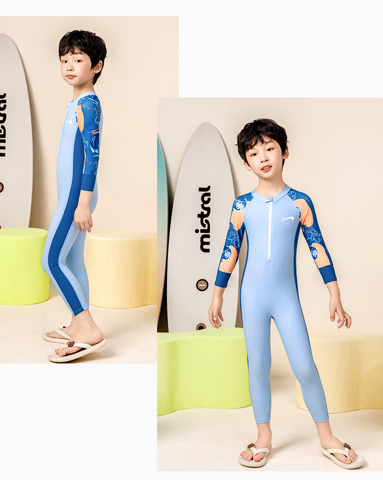 Đồ bơi bé trai liền thân tay dài quần dài hiệu Yuke chống nắng thiết kế body thời trang năng động size cho bé tới 38kg