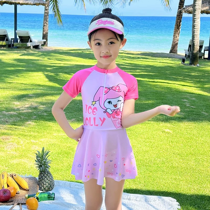 Đồ bơi bé gái Kuromi váy liền thân quần rời xinh xắn 34147Y513