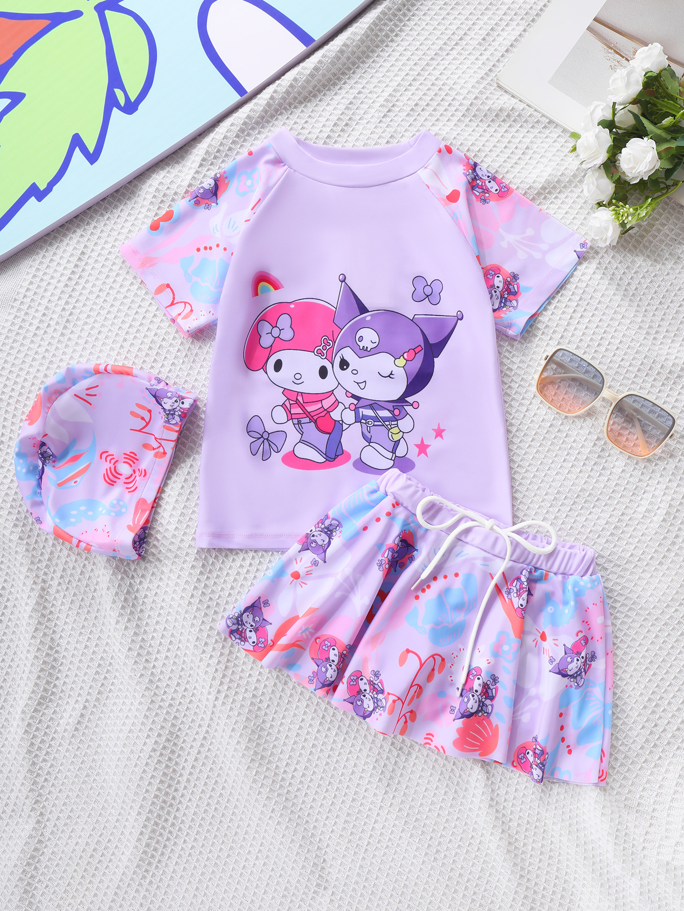 Đồ bơi bé gái Kuromi Saniro váy đáng yêu nhiều màu sắc kèm nón