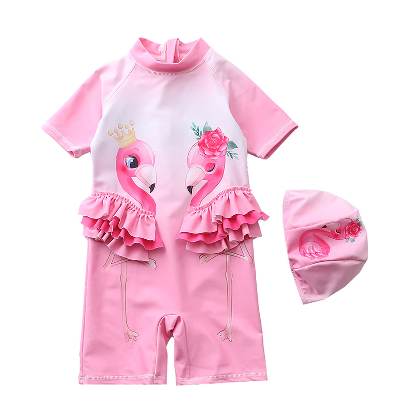 Đồ bơi bé gái liền thân chất vải mềm mại bao gồm nón bơi cho bé từ sơ sinh 7kg