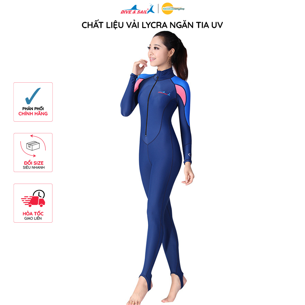 Đồ bơi nữ Dive and Sail tay dài quần dài chất liệu vải Lycra chống nắng ngăn tia UV