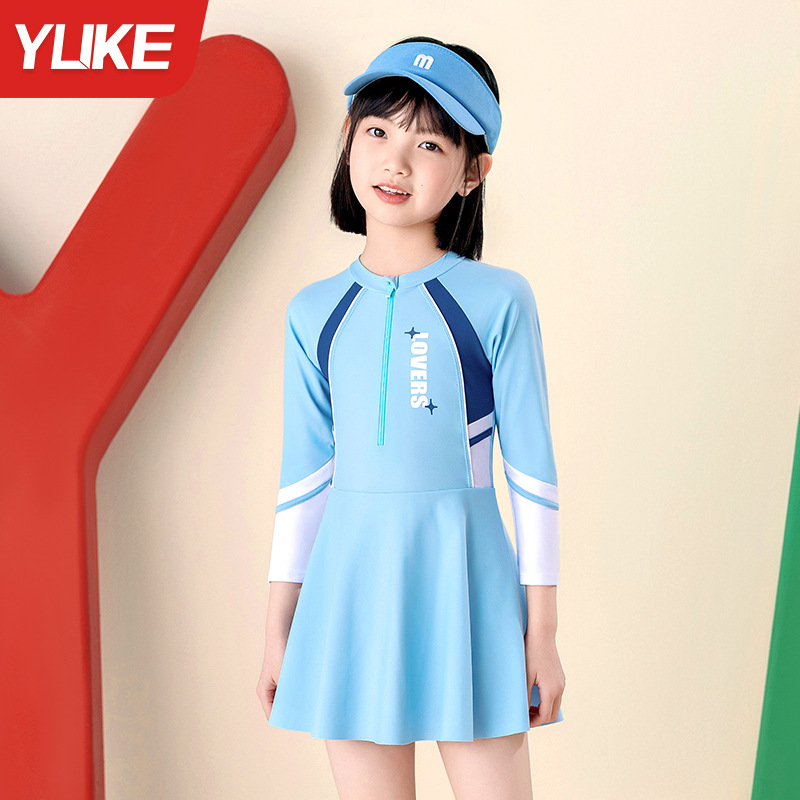 Đồ bơi bé gái Hiệu YUKE tay dài chân váy YY2357