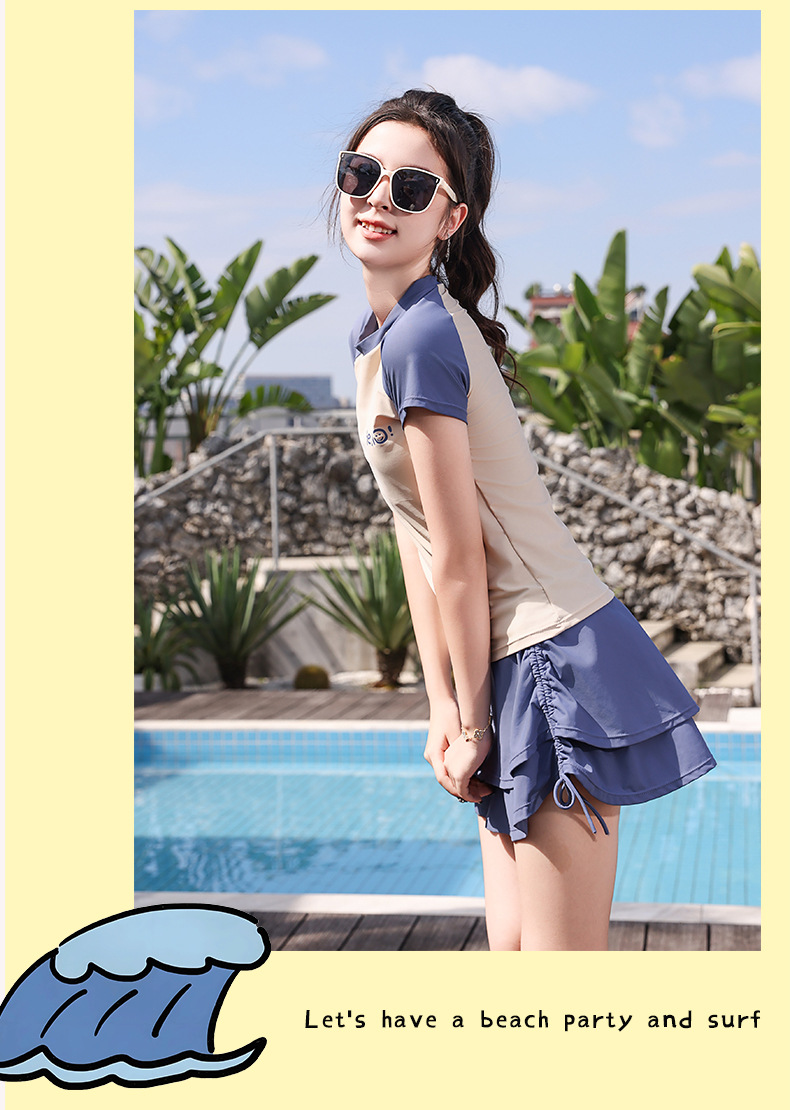 Đồ bơi bé gái váy tay ngắn có quần đùi rời phía trong kín đáo | SET bơi bé gái 3 chi tiết váy quần đùi