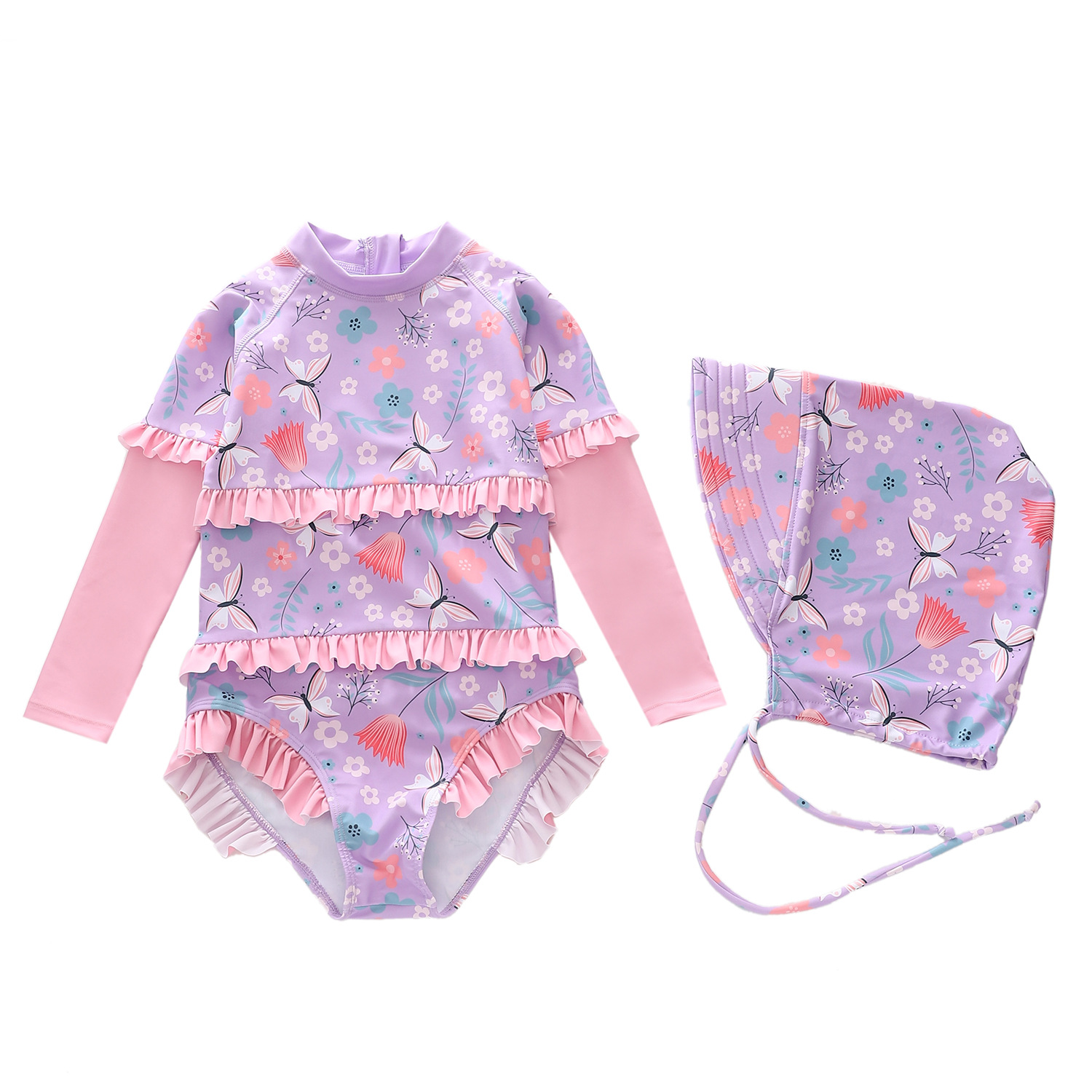 Đồ Bơi Bé Gái Tay Dài Chống Nắng Kèm Nón rộng vành – Bikini Trẻ Em 16kg-40kg Mẫu Mới Dễ Thương