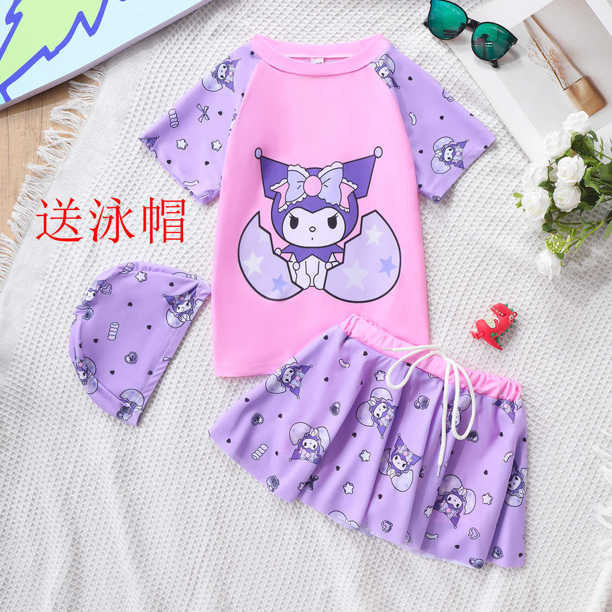 Đồ bơi bé gái Kuromi Saniro váy đáng yêu nhiều màu sắc kèm nón