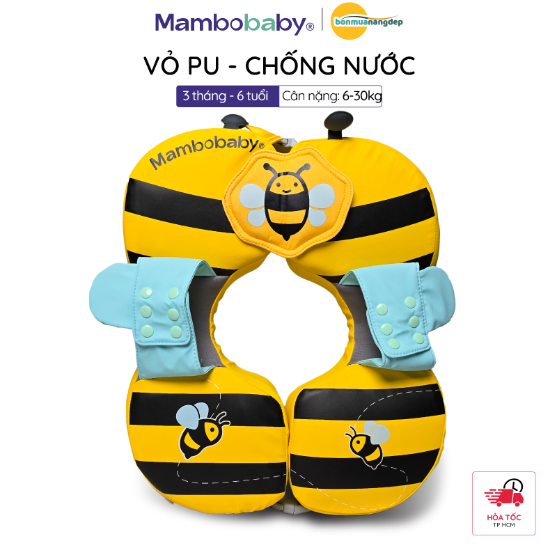 Phao nách Mambobaby cho bé 3 tháng–6 tuổi gấp gọn tiện lợi điều chỉnh kích thước họa tiết ong vàng