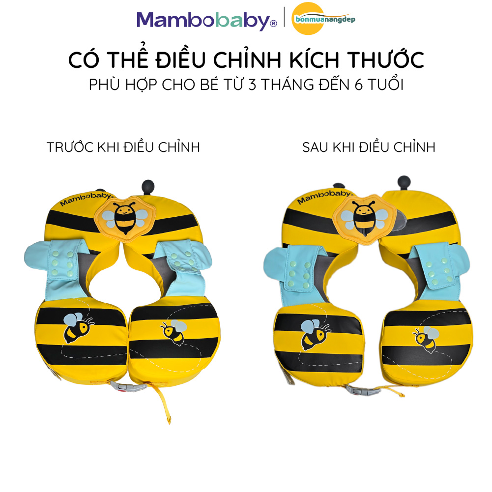 Phao nách Mambobaby cho bé 3 tháng–6 tuổi gấp gọn tiện lợi điều chỉnh kích thước họa tiết ong vàng