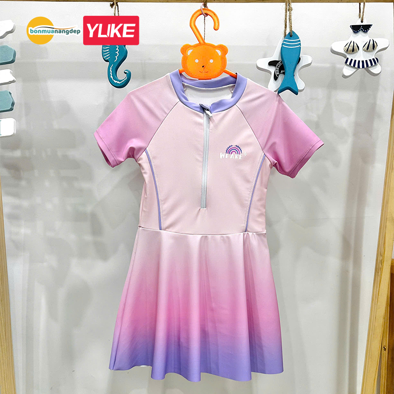 Đồ bơi bé gái YUKE chất vải mềm mại thiết kế váy liền thân dễ thương cân nặng 13-35kg