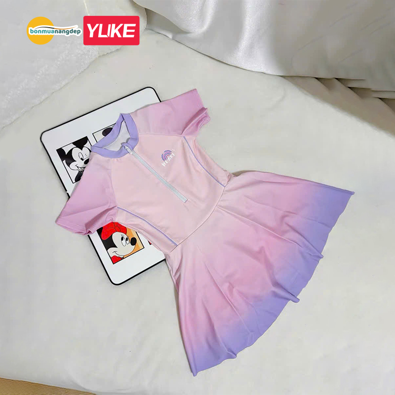 Đồ bơi bé gái YUKE chất vải mềm mại thiết kế váy liền thân dễ thương cân nặng 13-35kg