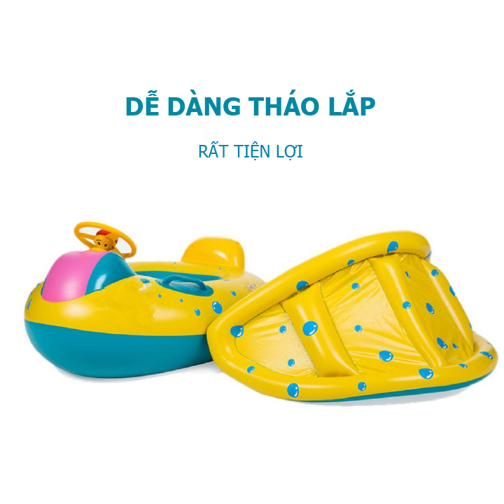 Phao ô tô có mái che có thể tháo rời kèm bánh lái cho bé