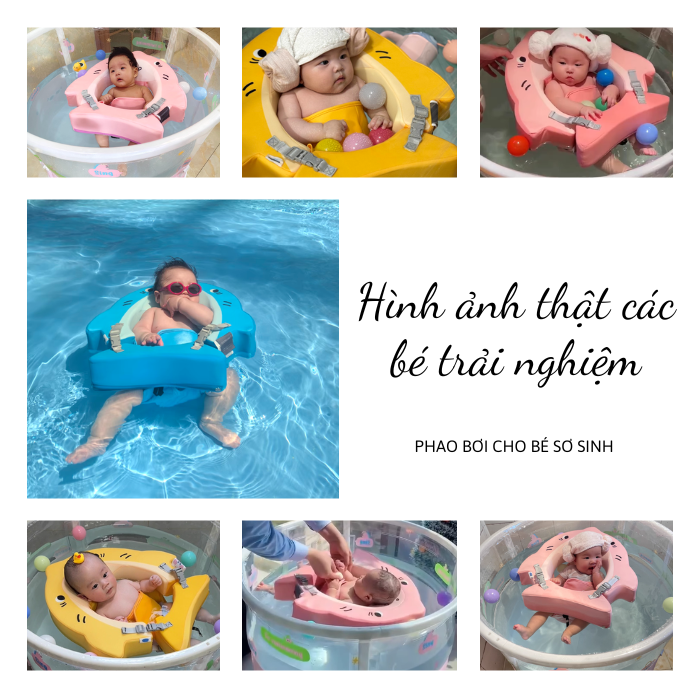 Phao bơi cho bé sơ sinh Voutdoing 3–12 tháng, chống lật an toàn, xốp Foam, vải 3D nhanh khô, 3 màu dễ thương