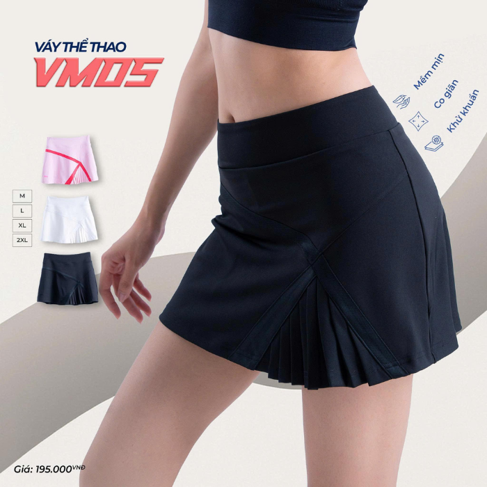 Váy Picklebal, váy thể thao nữ phối màu xếp li nhẹ co giãn 4 chiều