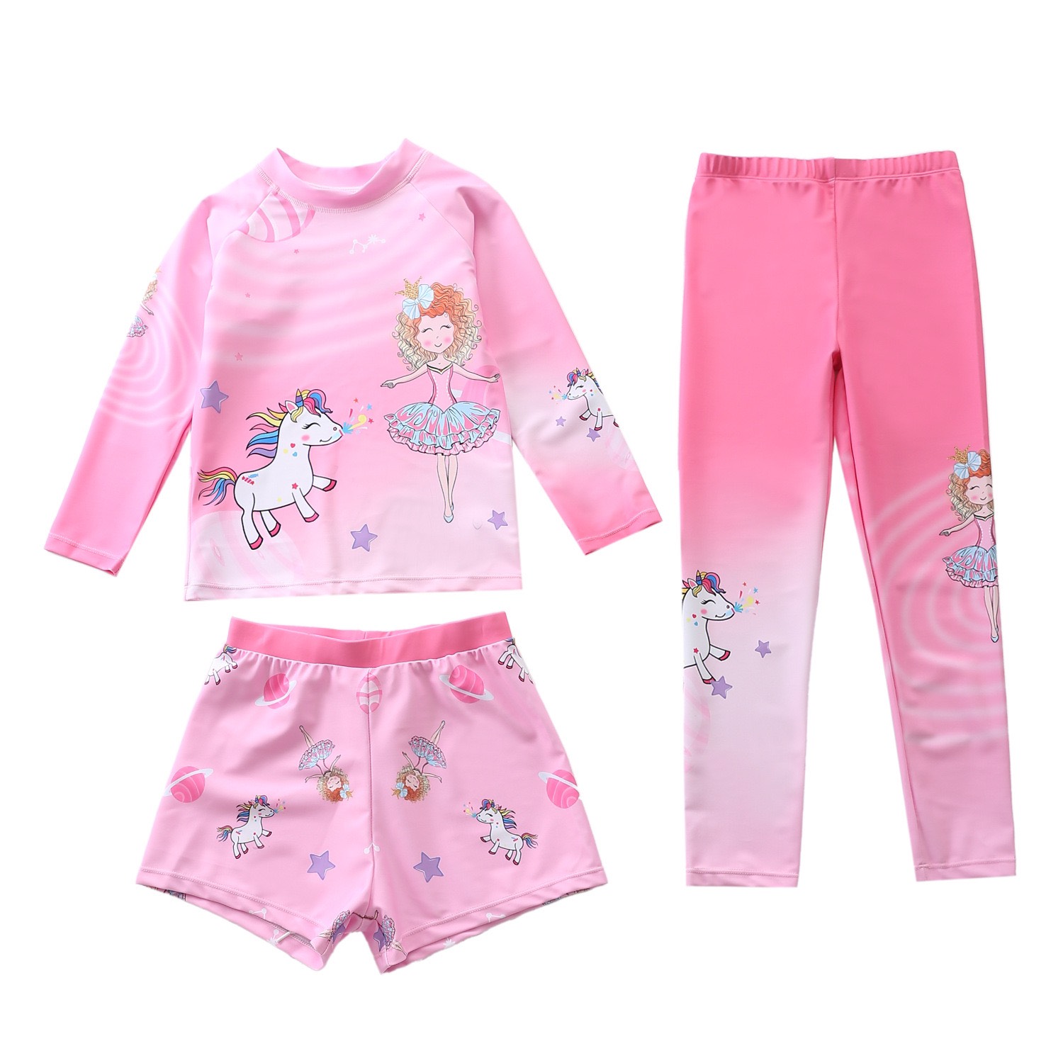 Đồ bơi bé gái 3 mảnh tay dài quần dài Yibaidu CM84-6BW