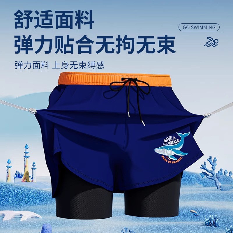 Quần bơi bé trai 2 lớp dày dặn đáng yêu in hình cá voi Save the whale có dây rút quần tiện lợi size tới 45kg