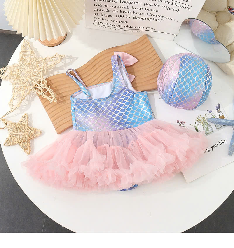 Đồ Bơi Bé Gái Công Chúa Vảy Cá Kèm Nón – Bikini Hai Dây Váy Ren Xinh Xắn Cho Bé 1-8 Tuổi