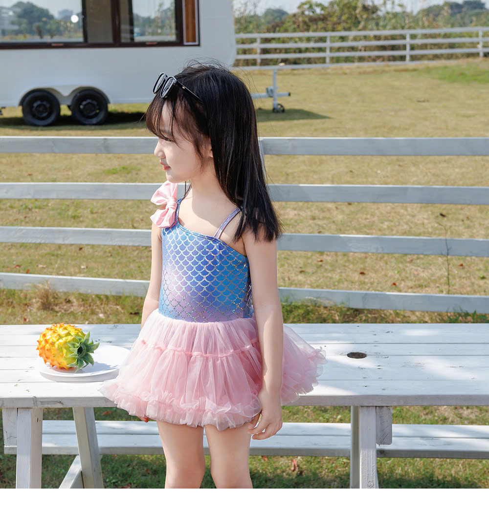 Đồ Bơi Bé Gái Công Chúa Vảy Cá Kèm Nón – Bikini Hai Dây Váy Ren Xinh Xắn Cho Bé 1-8 Tuổi