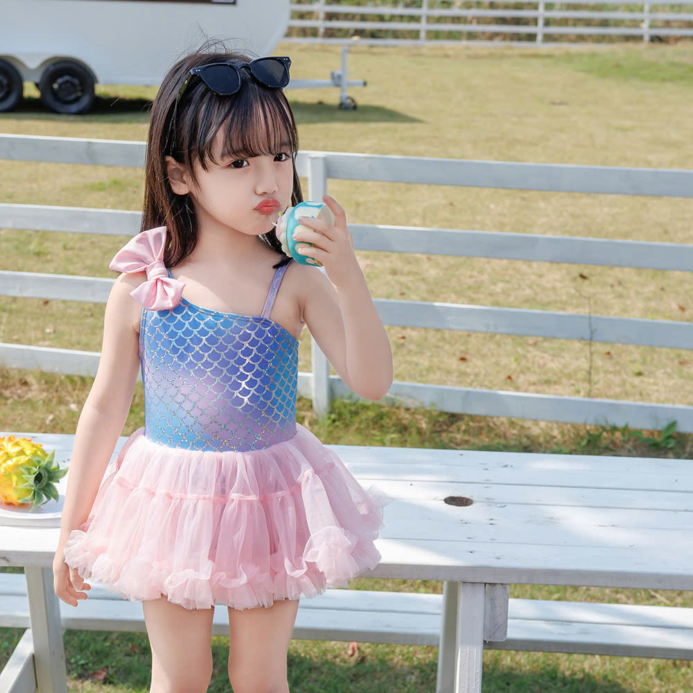 Đồ Bơi Bé Gái Công Chúa Vảy Cá Kèm Nón – Bikini Hai Dây Váy Ren Xinh Xắn Cho Bé 1-8 Tuổi