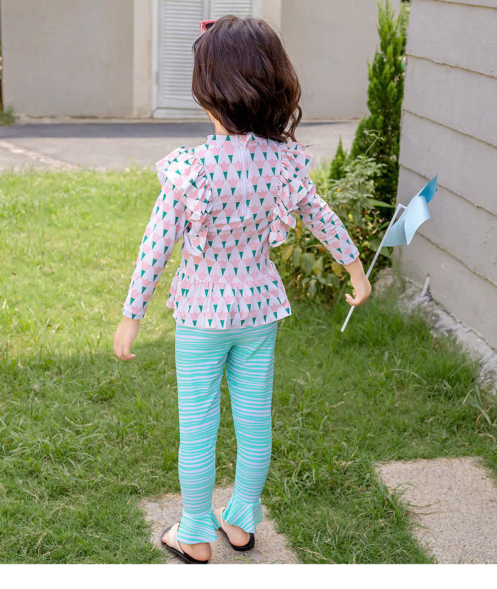 Set đồ bơi bé gái tay dài quần dài kèm nón- Họa tiết kẹt ngọt siêu yêu cho bé từ 1-8 tuổi