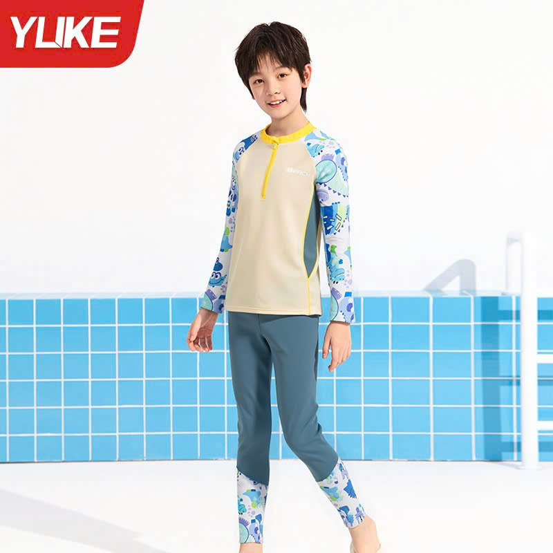 Đồ bơi bé trai tay dài quần dài chống nắng, họa tiết khủng long dễ thương- Hiệu YUKE