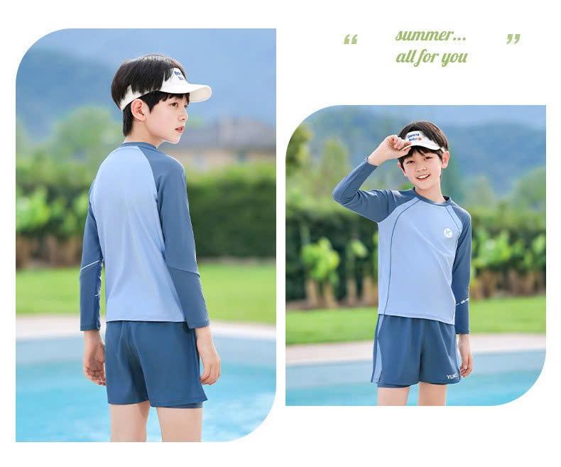 Đồ bơi bé trai tay dài chống nắng, quần bơi 2 lớp co giãn thoáng mát – Hiệu YUKE