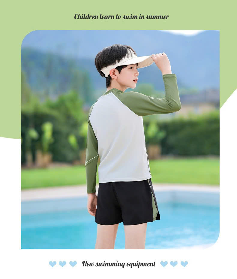 Đồ bơi bé trai tay dài chống nắng, quần bơi 2 lớp co giãn thoáng mát – Hiệu YUKE