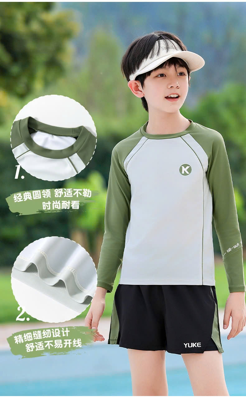 Đồ bơi bé trai tay dài chống nắng, quần bơi 2 lớp co giãn thoáng mát – Hiệu YUKE