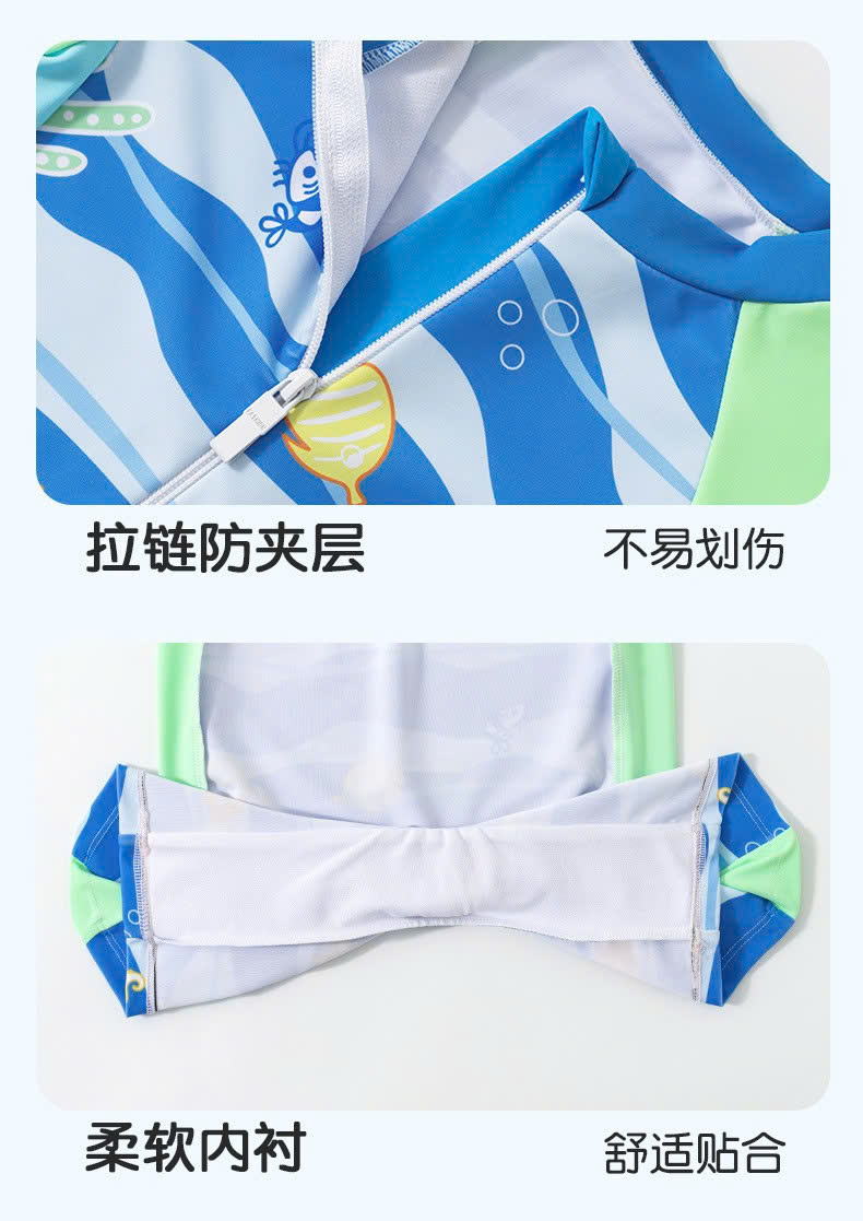 Đồ bơi liền thân bé trai họa tiết đại dương tay ngắn, khóa kéo trước tiện lợi – Hiệu YUKE