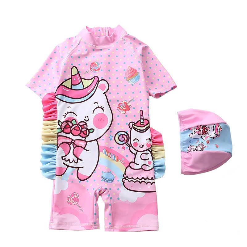 Đồ bơi bé gái liền thân chất vải mềm mại bao gồm nón bơi cho bé từ sơ sinh 7kg