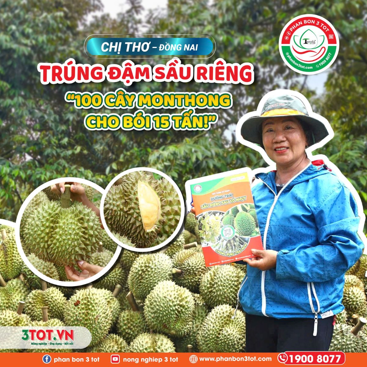 ĐỒNG NAI: CHỊ THƠ TRÚNG ĐẬM VỤ BÓI SẦU RIÊNG – 100 CÂY THU GẦN 15 TẤN ĐỒNG NAI: CHỊ THƠ TRÚNG ĐẬM VỤ BÓI SẦU RIÊNG – 100 CÂY THU GẦN 15 TẤN