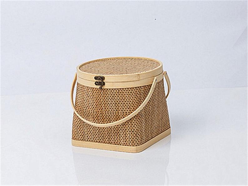 Hand woven storage basket with handle bamboo square basket bamboo village house décor