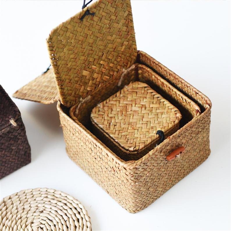 Bamboo storage basket fruits clothing bags pinic suitcase for camping